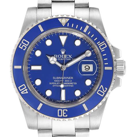 rolex white gold submariner|white gold submariner blue bezel.